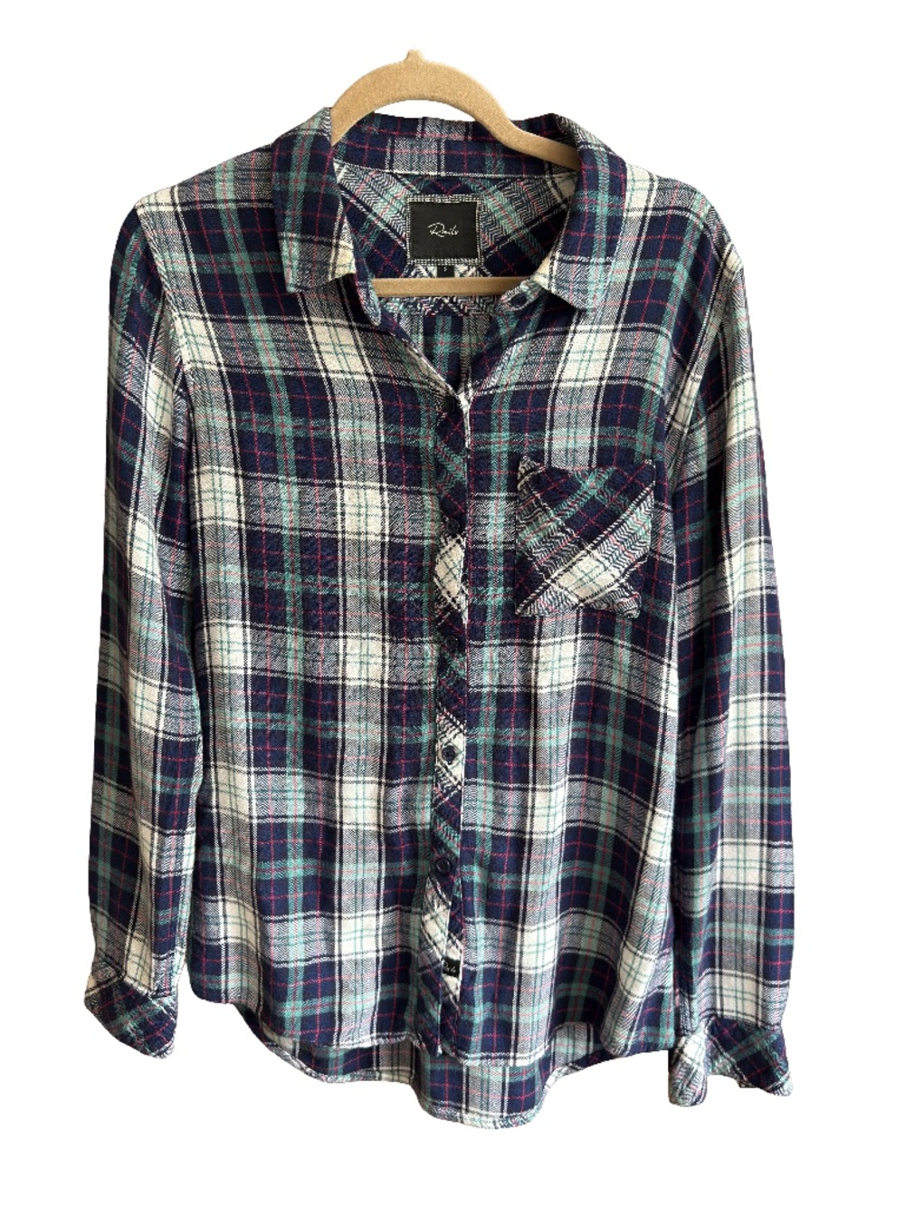 Rails Plaid Flannel Button Down Shirt Navy Green Cream Size S